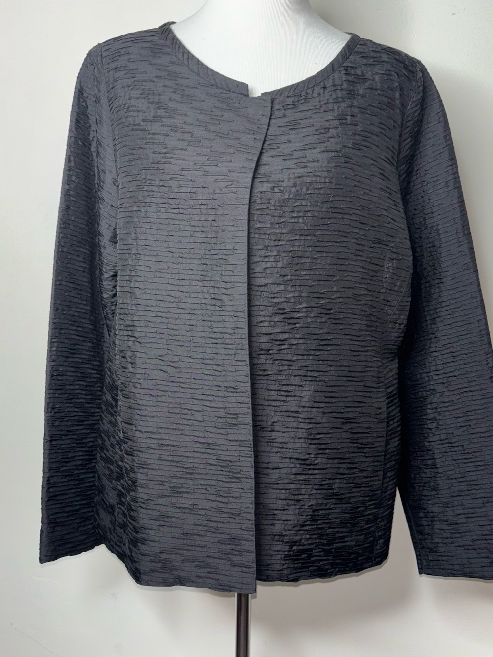 Eileen Fisher Ripple Bindu Silk Textured Black Jacket Womens M Minimalist